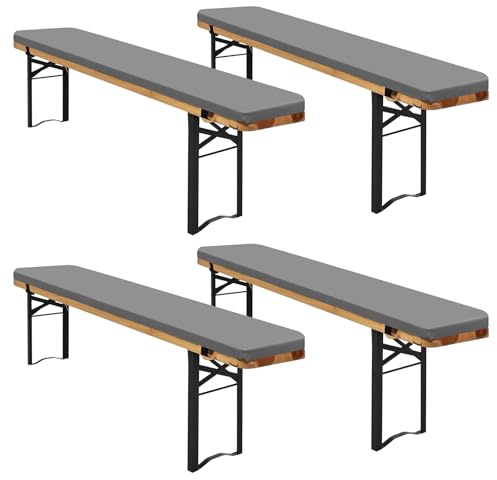 Lot de 4 coussins de tente de bière, rembourrés, pour bancs de bière, 220 x 25 x 2 cm, taille XL, lavables, pour ensemble de tente de fête, gris clair, imperméables