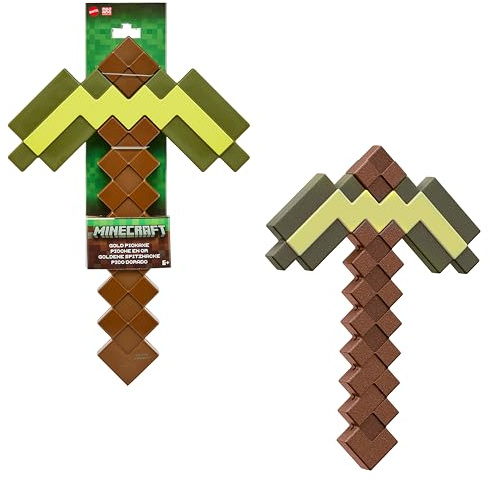 Mattel Minecraft - Piccone Dorato per il gioco di ruolo, strumento giocattolo da combattimento con il design pixelato del videogioco, giocattolo per bambini, 6+ anni, JCV18