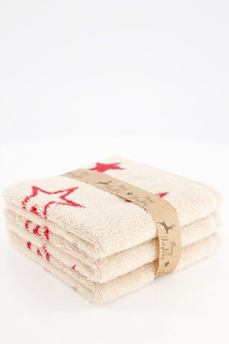 Cawö Seiftücher Christmas Edition Sterne 792 Natur-rot - 32