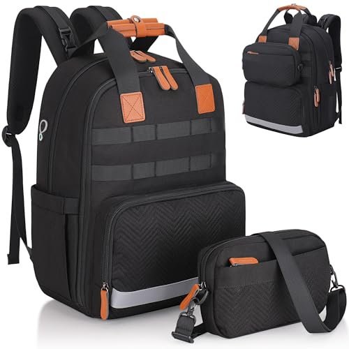 SUNUP Wickeltasche, Wickelrucksack Groß Rucksack mit Abnehmbarem Cross Body& Kinderwagengurte, Mommy Bag Diaper Bag Baby Wickeltaschen Multifunktional für Mama Papa