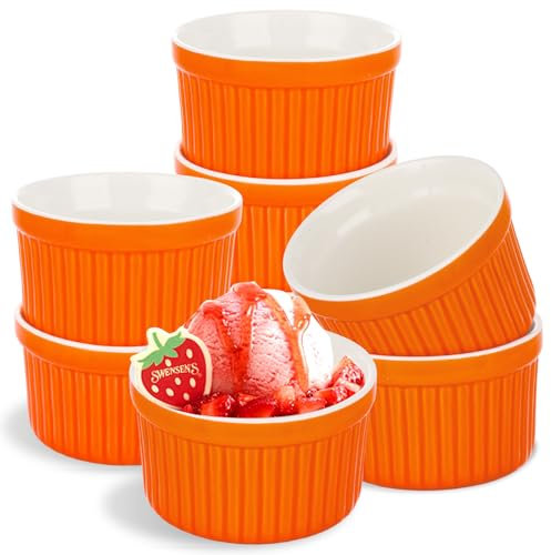 WOPPLXY 8 PCS Ceramic Ramekins, 6oz Orange Souffle Dishes Pie Mould, Porcelain Creme Brulee Dishes Bowls for Baking, Pudding