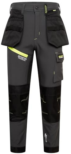 Waterproof Softshell Cargo Trousers Safety Outdoor Work Wear Bottom Pants Internal Knee Pad Pockets, Warm, Windproof & Water-Resistant Fabric (Grey 36)