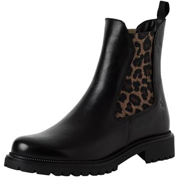 Tamaris Bottes plates pour femme, Noir/léopard, 42 EU