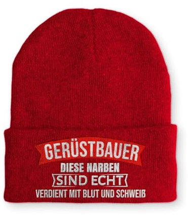 tshirtladen Mütze - Gerüstbauer - Beanie One Size - Wintermütze Soft Touch - Spruchmütze bestickt, Farbe: Rot