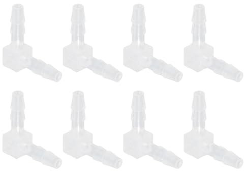 sourcing map Lot de 8 raccords cannelés de 0,3 cm, coude à 90 degrés en forme de L, 2 voies en plastique pour tuyau d'air, tuyau domestique, carburant, gaz, liquide