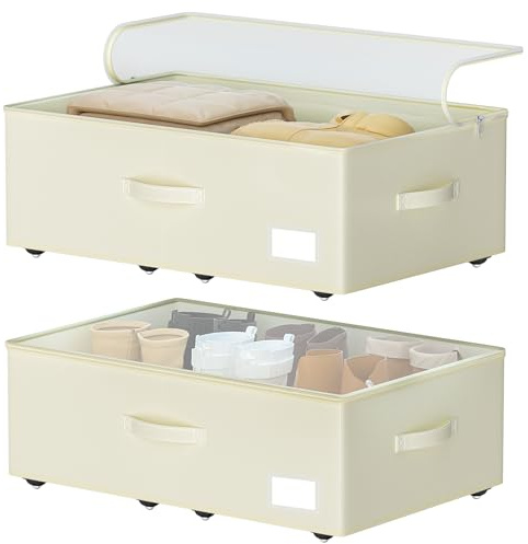 EE-RoomWorld Under Bed Storage with Wheels, No Assemble Required 10 inches height Under Bed Storage bins,Large capacity Rolling Under bed Shoe Storage containers，dorm under bed storage drawers