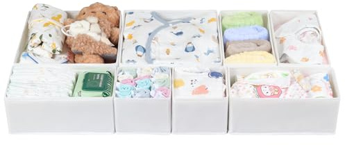 ORLISA Drawer Organizer Clothes-Dresser Organizer for Nursery-Compatible Baby Clothes Organizer and Storage & General Nursery Organization or Dresser Drawer Organizer Foldable Bins Weiß