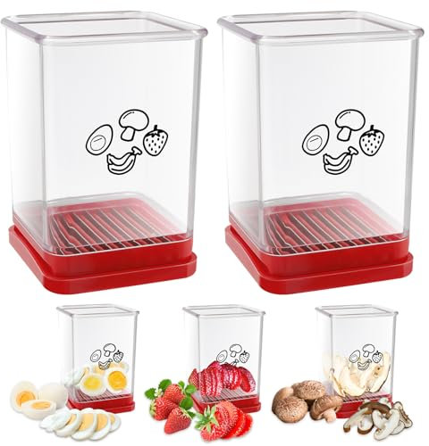 Lot de 2 coupe-fruits avec housse de protection et boîte de rangement, coupe-légumes en acier inoxydable, coupe rapide, ustensiles de cuisine pour fraises et bananes