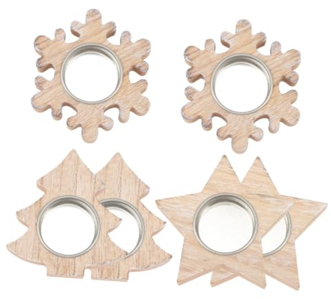 BAZEITFLOW 6 Pièces Porte Bougies pour Noël Décorations de Fête Sapin Étoile et Flocon Support pour Bougies Chauffe Plat Ambiance Chaleureuse pour Table de Fête