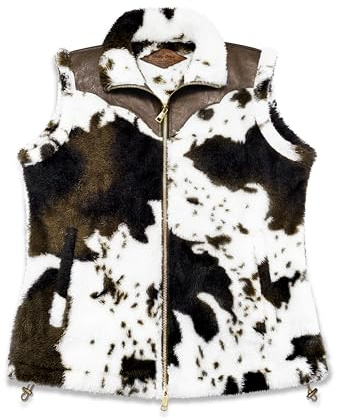 Women's Fuzzy Cow Print Vest Cozy Lightweight Sherpa Fleece Vest for Women Sleeveless Outerwear with Pockets (US, Alpha, X-Large, Regular, Regular, Black Cow Print)