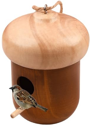 Refugio rústico de madera – Casas de colibríes para exteriores | Casa de pájaros colgante natural con cuerda, árbol, jardín, balcón, patio, césped, patio, ventana, decoración del hogar para amantes de