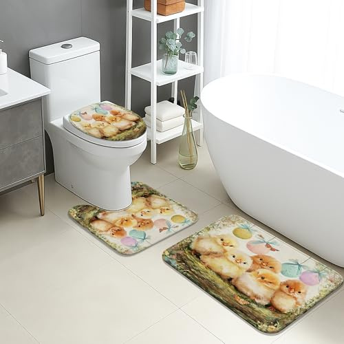 3 Piezas Juego De Alfombra De Baño Pollitos Primaverales 3 Alfombrillas De Baño Moda Cómoda Alfombras De Cama, para Dormitorio, Cocina, Bathroom