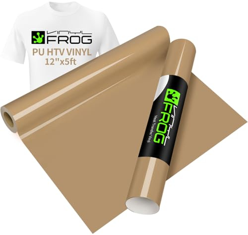 VINYL FROG Heat Transfer Vinyl Roll HTV Vinyl - 12 x5ft Camel Iron on Vinyl for T-Shirts, Heat Press Vinyl for DIY Craft Designs (Camel)