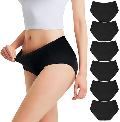 Falechay Culottes Femme Coton Taille Basses sous-vêtements Slips Noir-XL Lot de 6