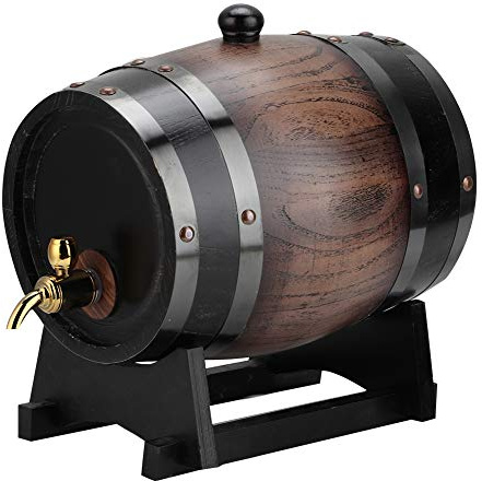 BHDD Oak Aging Barrel,3L Vintage Striped Black Red Oak Premium Wine Barrel Container With Faucet/Barrel Stand,Age Your Own Whiskey,Beer,Wine,Bourbon,Tequila,Rum For Home/Restaurant