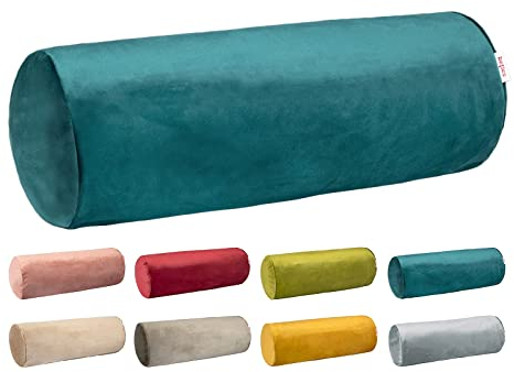 beties - Samt&Sonders-Serie - XL-Nackenrollenbezug ca. 25x70 cm; in Petrol mit dekorativer Jeansnaht aus deutschem Unternehmen in hochwertiger Qualität