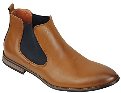 Xposed New Mens Leather Italia Style Vintage Chelsea Boots Casual Dealer Shoes UK Size [UK 9 EU 43,Tan Brown-PU Leather]