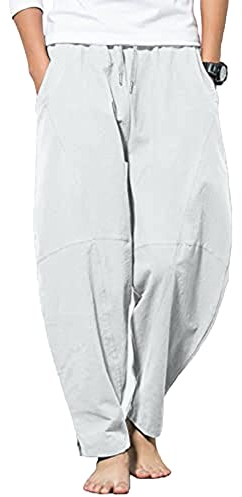 YAOBAOLE Herren Hosen Baumwollehosen Summer Beach Pant Casual Einfarbige Yoga Hosen Hellgrau XL