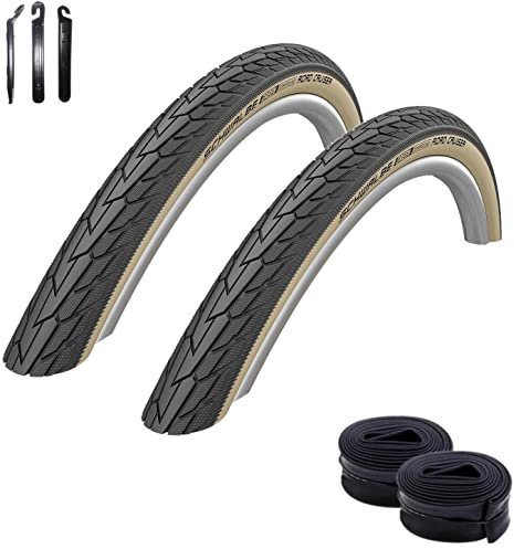 2 x Schwalbe Road Cruiser Fahrradreifen k-Guard Gumwall 47-622 (28 x 1,75) + 2 Schwalbe Schläuche DV17 inkl. Reifenheber