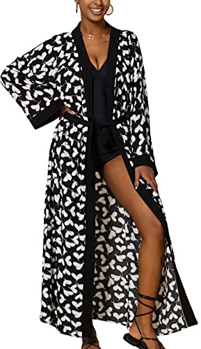 YouKD Boho långa kimono maxi kaftan klänningar plusstorlek myskläder bikini strandkläder för kvinnor, en storlek
