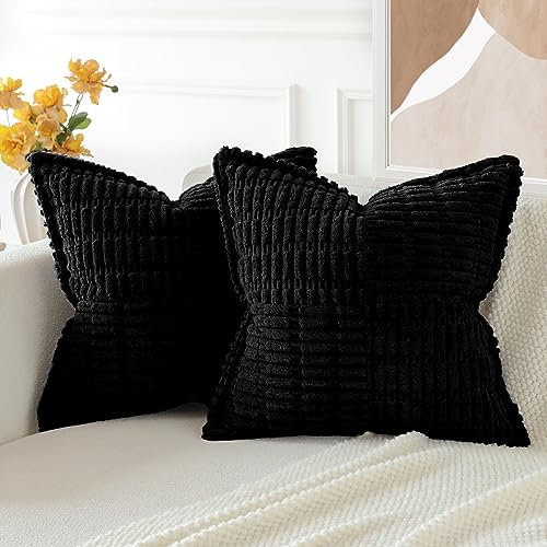 JOTOM 2er Set Kordsamt Einfarbig Kissenbezüge Weiche Moderne Kissenhüllen Dekorative Zierkissenbezug für Wohnzimmer Schlafzimmer Schwarz 45x45 cm