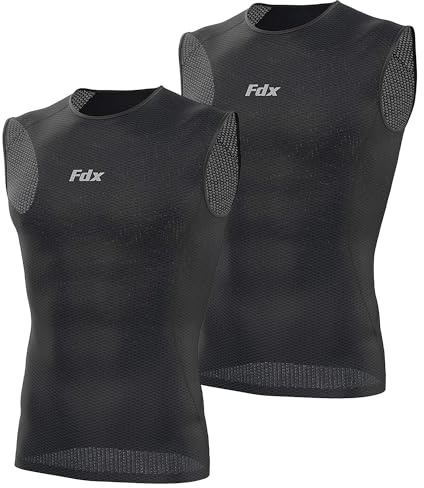 FDX Cool Mesh Base Layer Sleeveless - Men, Women Summer Cycling Vest - Ultralight, Breathable, Anti-Odour Bicycle Skins Tops - Under-Shirts for Running, Gym, Workout Training, Hiking (Black, PO2-L)