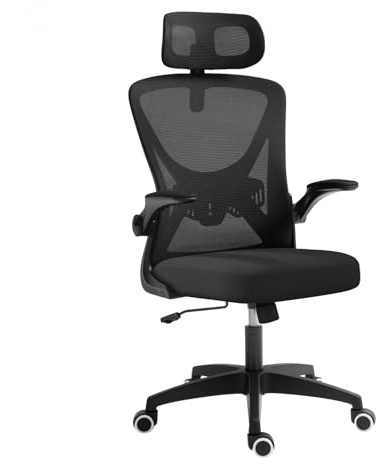 Panana Office Chair Flip-up Armrest Managerial Desk Chair Mesh Back Gas Lift Swivel Chair (High Back Black)