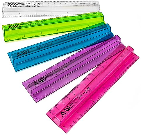 Ashton och Wright – 15 cm (6 tum) upphöjda linjaler – splitterbeständiga – paket med 10 (transparent blandad)