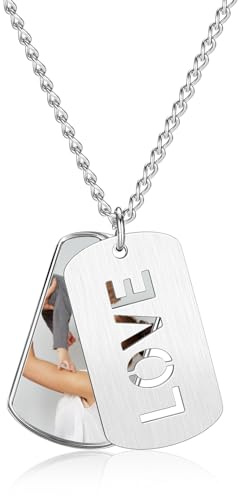 Zysta Medaglietta Collana Personalizzata con Foto per Donna Uomo, Doppia Targhetta Love con Incisione Immagine a Colori - Distanza Commemorativa per Lui Lei Mamma Papà