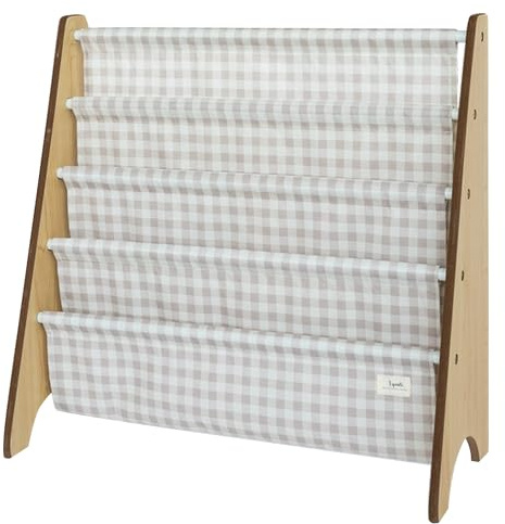 3 Sprouts Kinder Bücherregal aus Holz – Montessori Regal für Kinderzimmer - Gingham Beige
