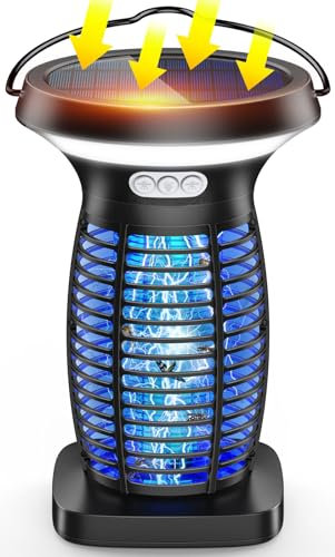 PhatroyYee Solar Bug Zapper Outdoor, 3-in-1 Mosquito Zapper Outdoor Solar Powered, Cordless Electric Bug Zapper Indoor with Night Light, Waterproof Fly Zapper for Patio Backyard Home Kitchen Camping