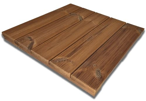 Duschfot, halkfri, värmebehandlad furu, 60 x 60 x 4,5 cm, brun, räfflad däckfinish (60 x 60 cm)