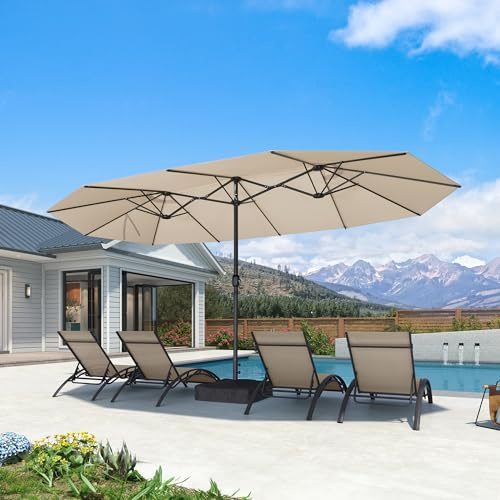 PURPLE LEAF Grand Parasol de Jardin Extérieur avec Pied 4,55 x 2,7 x 2,4 m, Parasol Rectangulaire Double Face à Manivelle en Aluminium avec 12 Baleines pour Balcon, Terrasse, Patio, Restaurants, Beige