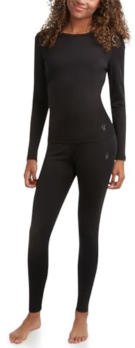 Spyder Womens Thermal Underwear Set - 2 Piece Fleece Lined Moisture Wicking Long Johns for Women Base Layer for Cold Weather, Size Large, Black