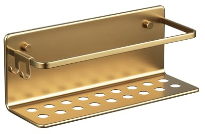 Tatay Estanteria Ducha Sin Taladro Rectangular Aluminio | Incluye Tornillos y Sistema Fijación Quick Fix | Resistencia Humedad | Moderno | Fácil Drenaje | 12 x 10 x 30 cm - Modelo Serenity - Oro