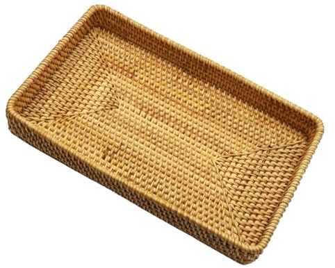 RT&BS Grande Vassoio in Rattan per Pane, Vassoio in Rattan per la Frutta Rettangolare, Vassoi da Tè in Vimini Naturale, Vassoi in Vimini per Barbecue, Cesti Intrecciati per Pane, Frutta, Bevande (G)
