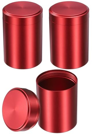 sourcing map 3 tarros de almacenamiento portátiles, multiusos, herméticos, mini latas redondas de metal a prueba de olores con tapa para especias, café, té, dulces, color rojo