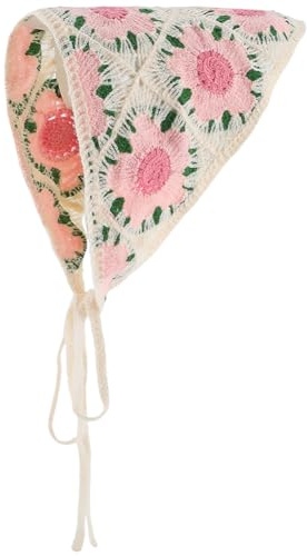 CRASPIRE Pañuelo para el Pelo con Flores Rosas de Algodón Vintage Verano Lazo Punto Ganchillo Diadema Triangular la Cabeza Viajar