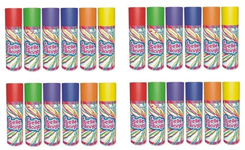 24 BOMBOLETTE Stelle FILANTI Colorate 83 ML Verde Giallo Rosso Blu Viola Arancione Carnevale Festa Party