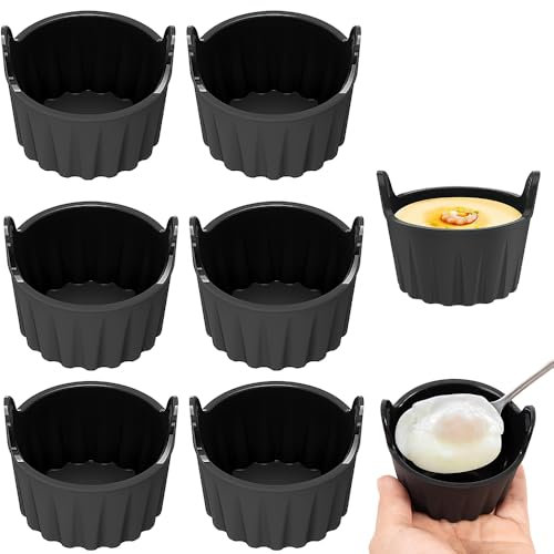 KBIBCK 6PCS Moule Silicone Air Fryer, Ramekins for Air Fryer, Ramequins pour Friteuse à Air, Moule Air Fryer Réutilisable Plat, Cuit Oeuf Micro Onde Moule for Air Fryer pour Pâtisseries,Muffins (Noir)