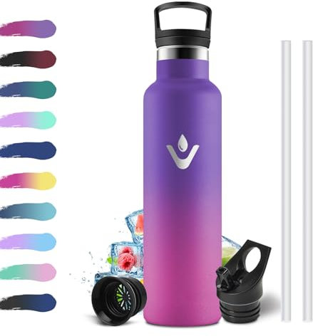 Botella Agua Acero Inoxidable 750ml, Cantimplora Termo con Pajita y Filtro, sin BPA, Reutilizable, Fácil de llevar, Termo a Prueba de Fugas, Cantimplora para Adultos, Oficina, Escuela, Bicicleta