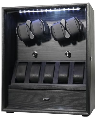 Oryx 4 Watch Winder for Automatic Watches, Rotating Watch Box 5 Rotation Modes Display Case with Extra Watches Holders and Jewelry Storage, Lockable Winders White Light USB/AC Powered Mabuchi Motor