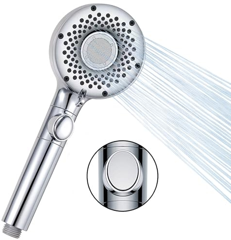 Foneso Duschkopf, wassersparender Handbrause mit 6 Strahlarten, Duschkopf Wassersparend mit Wasserstop Funktion, Geeignet zur Reinigung von Fliesenecken, Haustieren