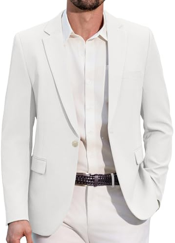 COOFANDY Giacca Blazer da Uomo Sportiva Casual Giacca da Abito con 1 Bottone per Uomo Business Casual Bianco XXL