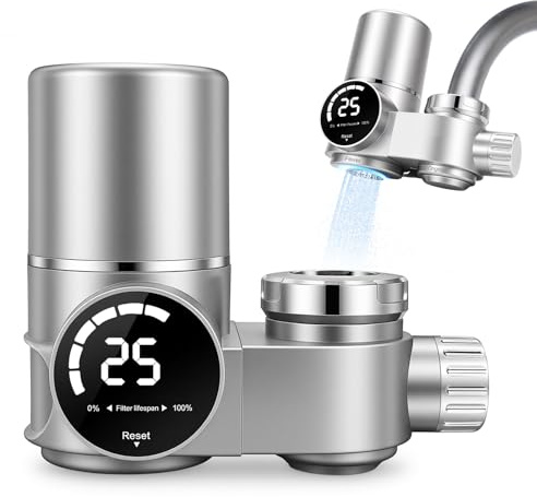 Wasserfilter Wasserhahn mit 13-facher Filterung, Wasserhahnfilter für Trinkwasser UV-Licht & LED-Display – Kein Batteriebedarf, entfernt Chlor, Schwermetalle & Gerüche