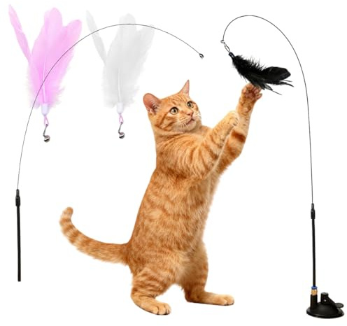 LACHT Sets Juguetes Gatos Interactivos, Caña De Pescar Desmontable 2 En 1 Para Gatos, Juguetes Para Gatos, Juguete Intercativo De Pluma Para Gato Con 3 Teaser De Plumas, Para Gatitos Interior
