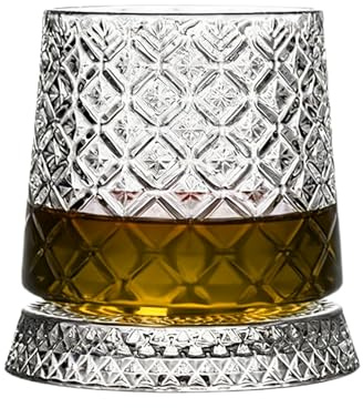 Generiskt roterande whiskyglas, elegant dryckesglas i barstil inklusive underlägg, bourbon cocktail kaffekopp, för far make son familj vänner