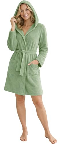 Morgenstern Accappatoio Donna in Spugna Leggera Sottile 100% Cotone Corto con Cappuccio Certificato Oeko-Tex Verde S