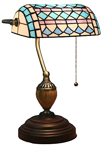 Retro Art Stained Glass Style Antik Bankers Lampa Målat glas Medelhavsstil Cafe Bordslampor Zinklegering Base Pianolampa för läsning sovrum Gåva,D