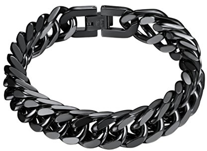 PROSTEEL Herren Armband Edelstahl Panzerkette Armband schwer Glieder Link Kettenarmband 21cm Armkette Armreif, 12mm Breit, schwarz